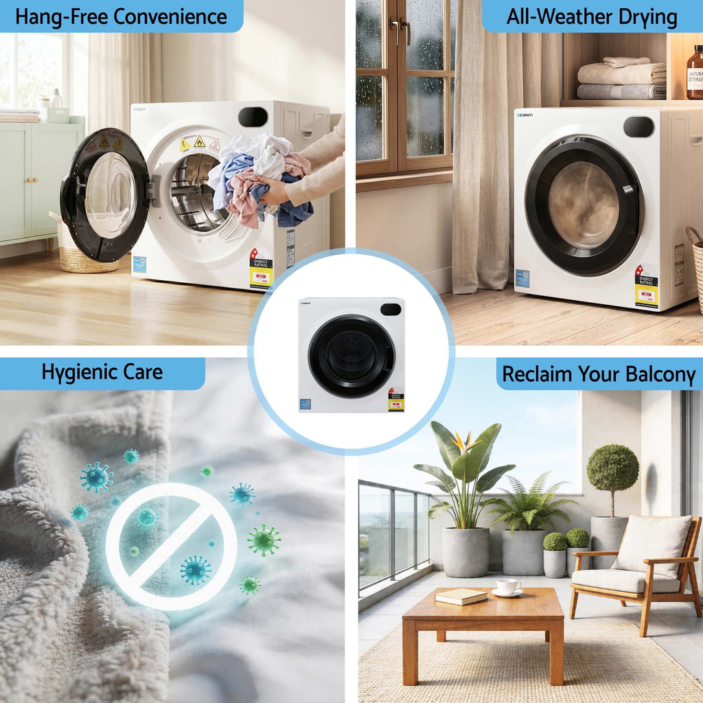 Devanti Tumble Dryer 6kg Clothes Dryer Touch Screen Stainless Steel Drum