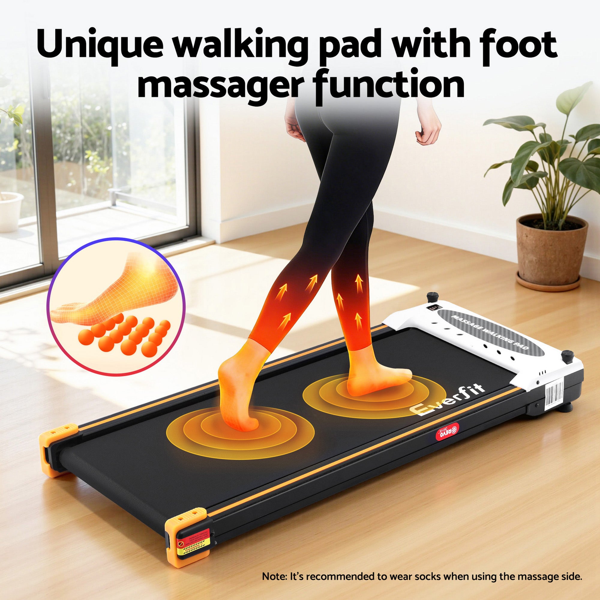 Everfit Walking Pad Treadmill 2 Sided with Massage Function 380mm Black