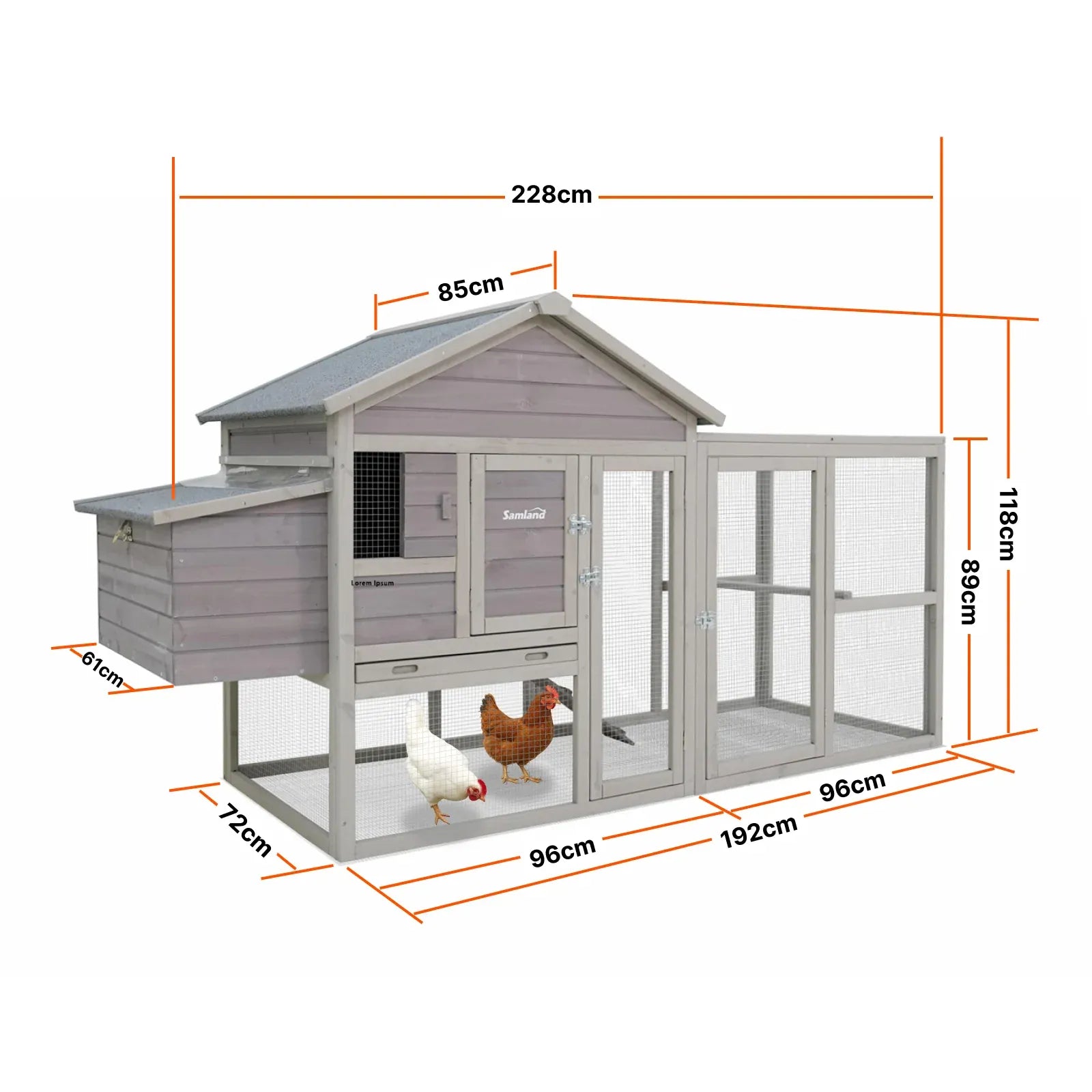 Large Wooden Chicken Coop Hen House with Nesting Box Run Waterproof Roof