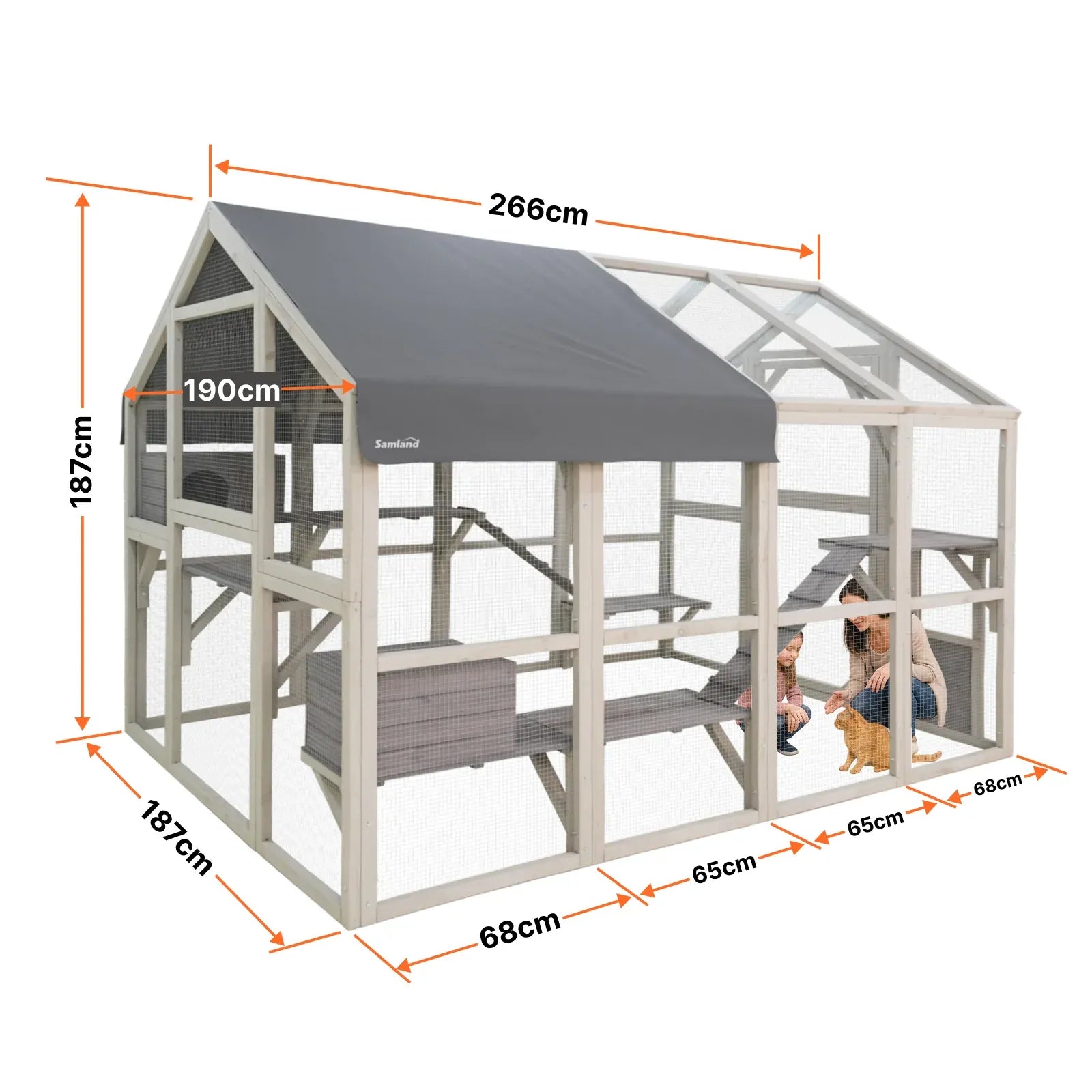 Large Wooden Cat House Outdoor Catio Enclosure Platforms Ramps Weatherproof