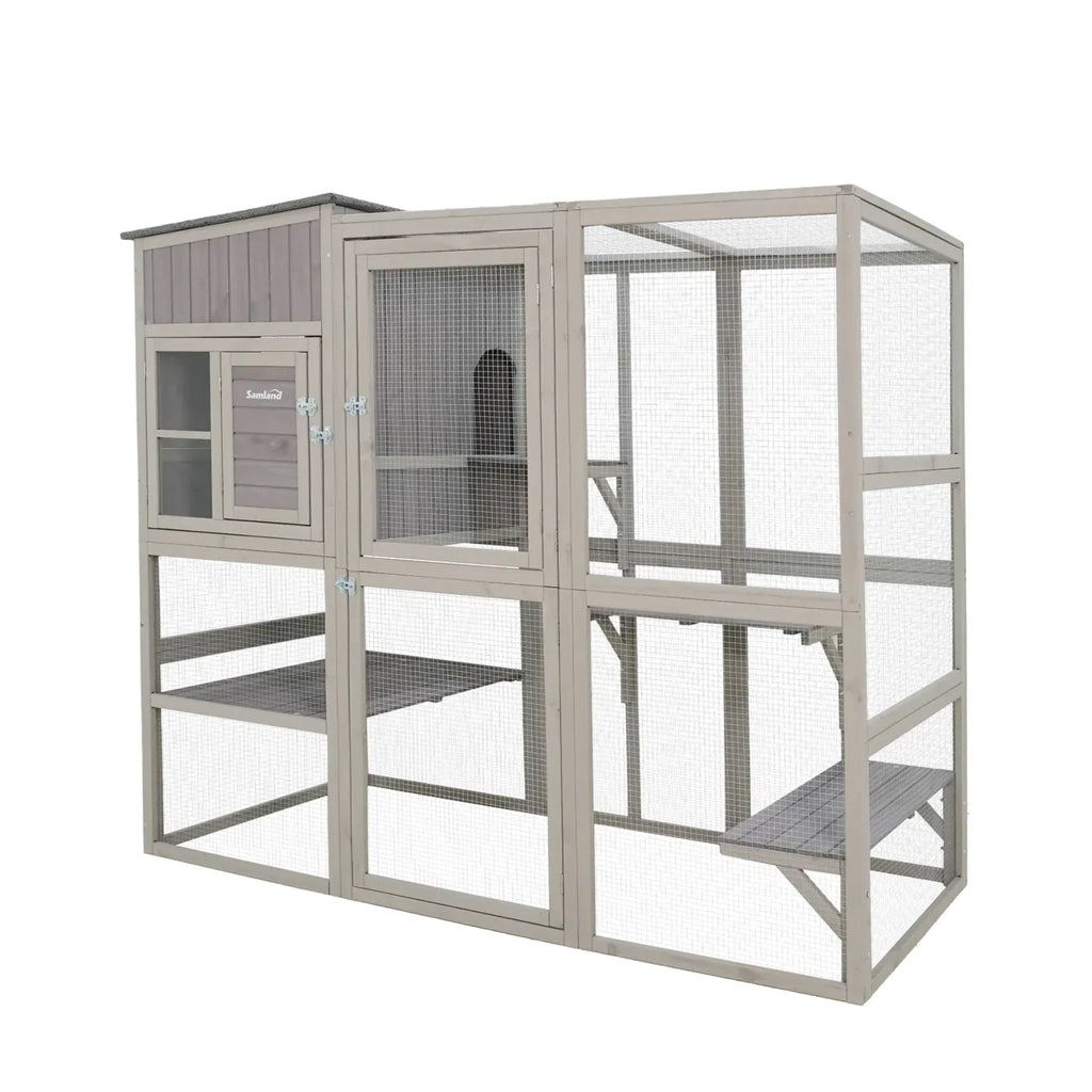 Large Wooden Cat Enclosure Outdoor Catio Sleeping House Climbing Platforms
