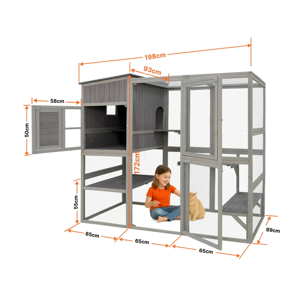 Large Wooden Cat Enclosure Outdoor Catio Sleeping House Climbing Platforms