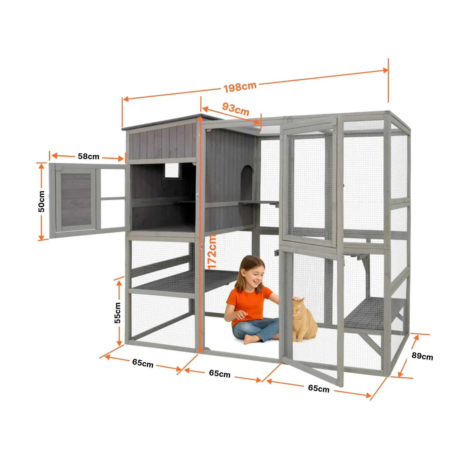 Large Wooden Cat Enclosure Outdoor Catio Sleeping House Climbing Platforms