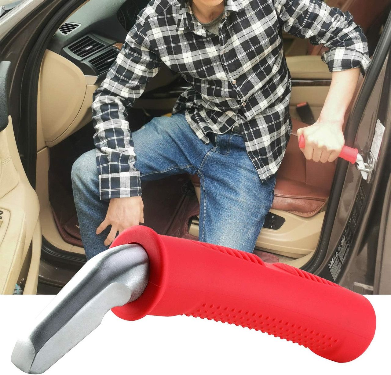 Auto Cane Portable Vehicle Support Handle, Car Door Assist Bar, Supports up to 300 Pounds, Car Door Handle for Elderly(1, Red)