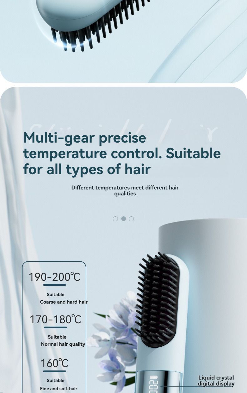 wireless hair comb, cold air hair comb, straightening comb, curling comb, hair styling tool, portable hair comb, Australia hair tool, rechargeable hair comb, travel hair straightener, versatile hair styler - Beige - Size E