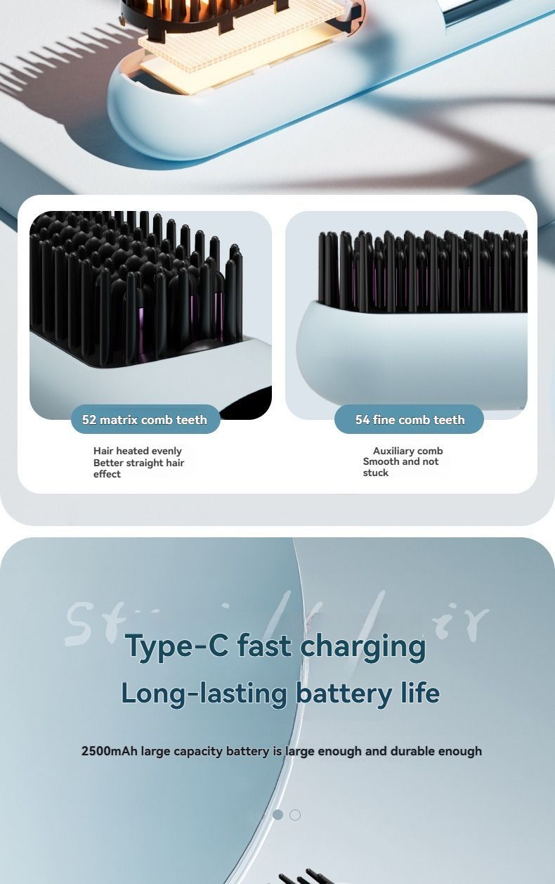 wireless hair comb, cold air hair comb, straightening comb, curling comb, hair styling tool, portable hair comb, Australia hair tool, rechargeable hair comb, travel hair straightener, versatile hair styler - Mocha - Size E