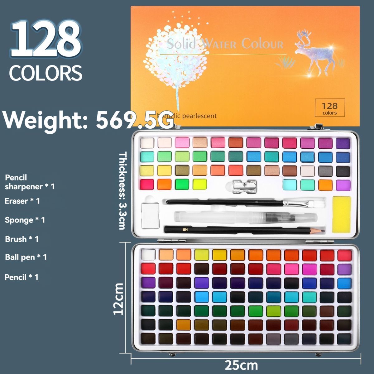 solid water colour paint set, watercolour painting supplies, art supplies, multiple colour options, painting set, Australian artist supplies, watercolour kit, hobby paints - Multi-color - Size 128Color