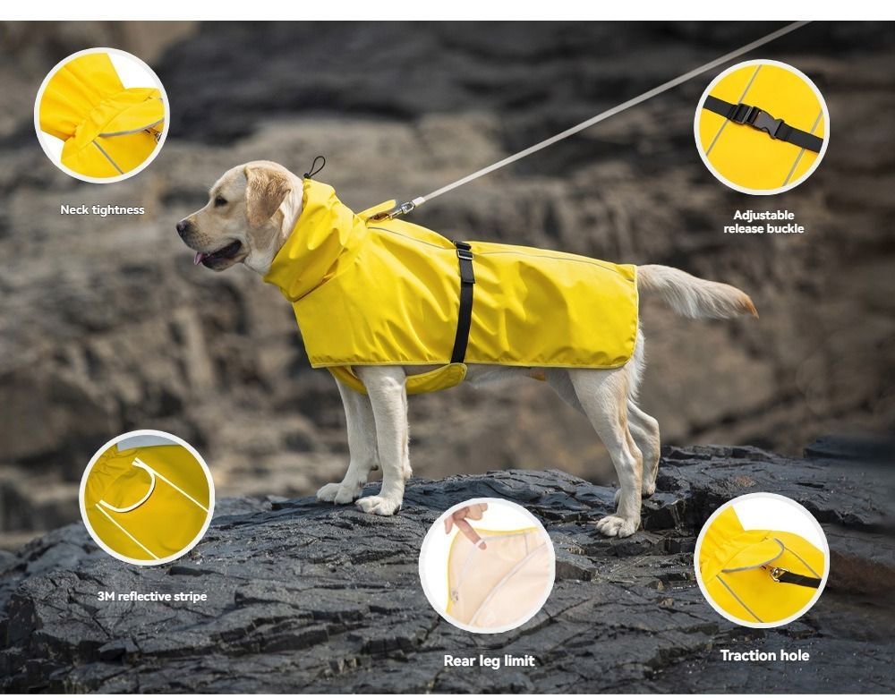 Waterproof Dog Poncho Reflective Dog Cape Dog Rainwear Pet Waterproof Clothing - Black - Size 7XL-30-40kg