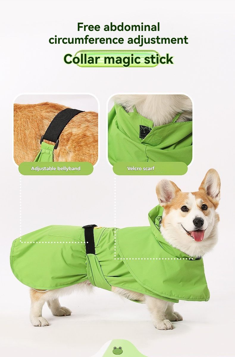 Dog Raincoat Shiba Inu Raincoat Corgi Raincoat Frog-Themed Dog Clothing - Green - Size S-7.5-12kg