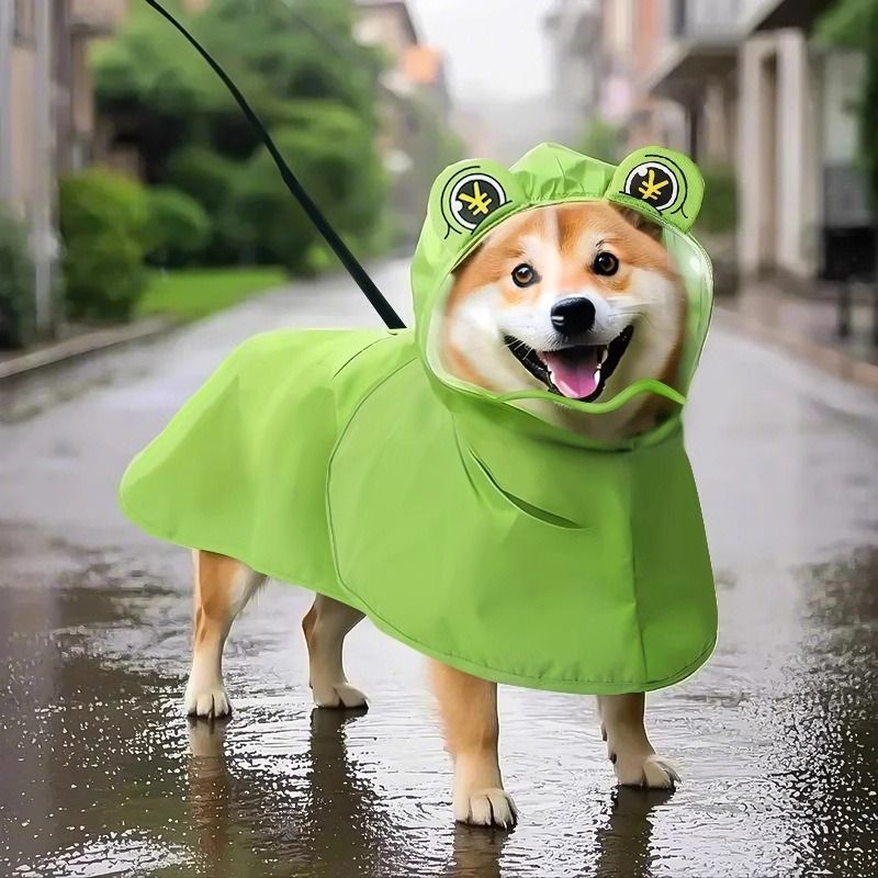 Dog Raincoat Shiba Inu Raincoat Corgi Raincoat Frog-Themed Dog Clothing - Green - Size M-12-15kg