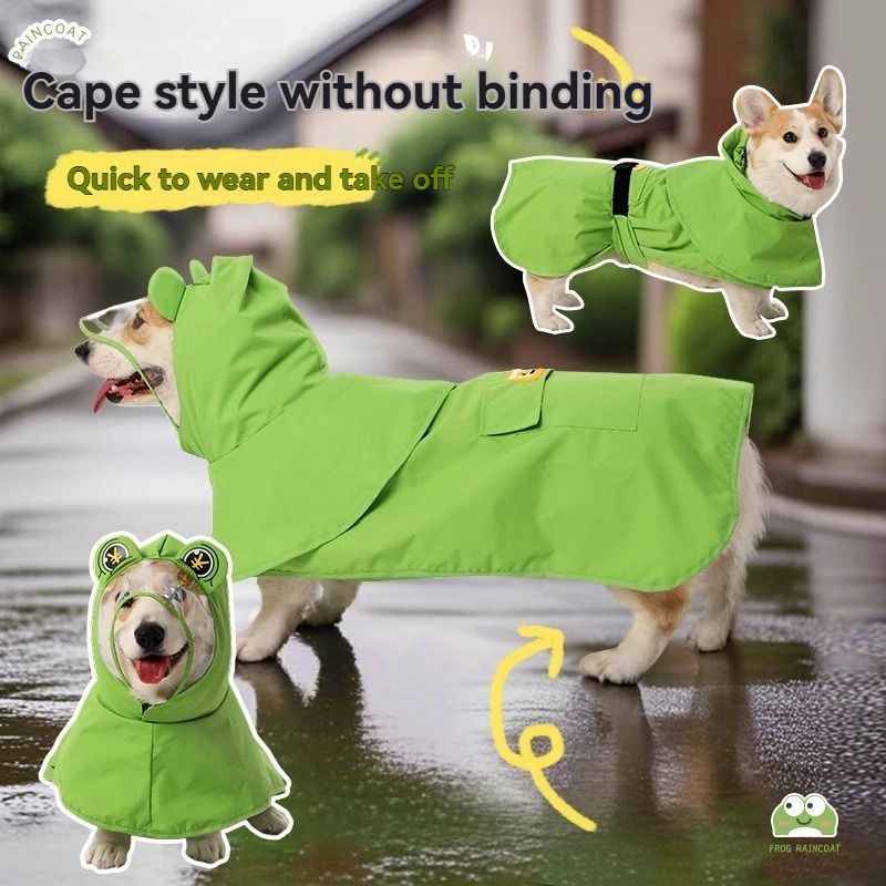 Dog Raincoat Shiba Inu Raincoat Corgi Raincoat Frog-Themed Dog Clothing - Green - Size S-7.5-12kg