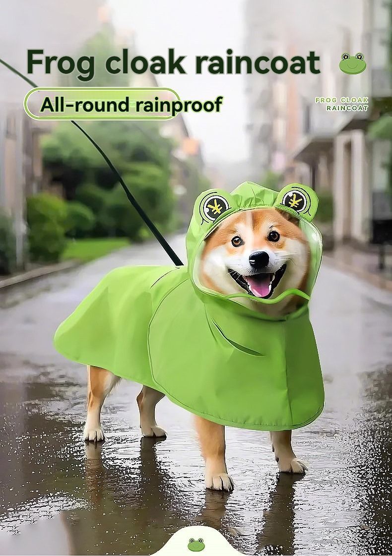 Dog Raincoat Shiba Inu Raincoat Corgi Raincoat Frog-Themed Dog Clothing - Green - Size S-7.5-12kg