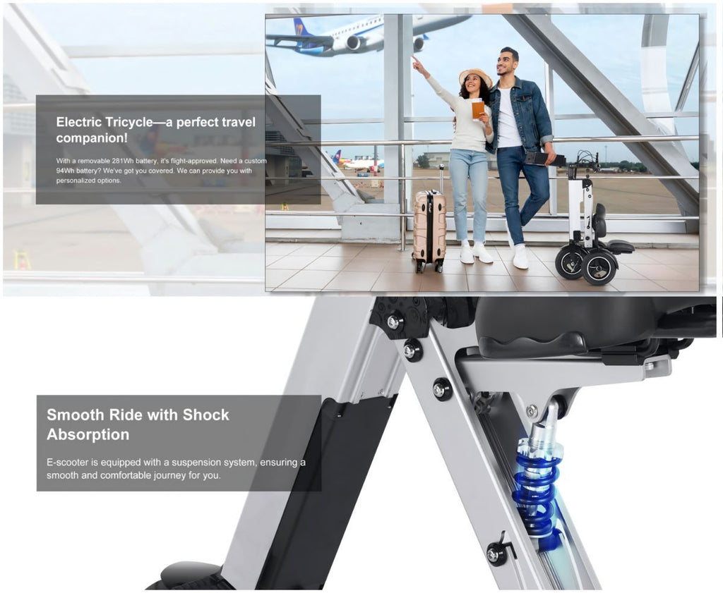 Foldable Electric Tricycle Lightweight Electric Scooter Home Electric Mobility - Silver - Size 36V8A250W
