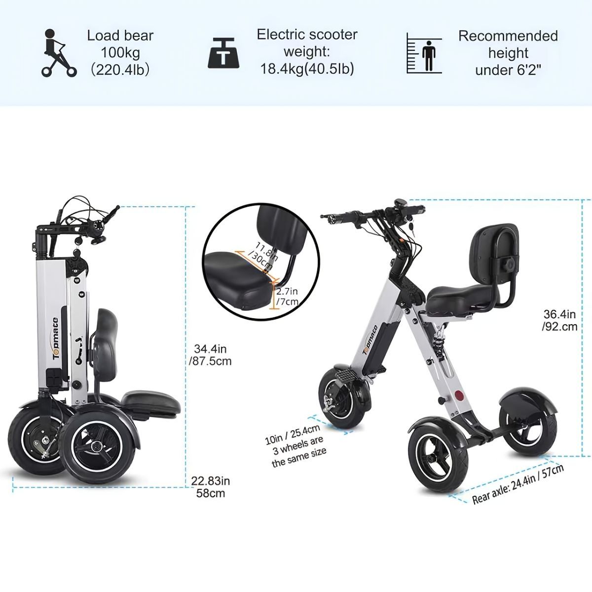 Foldable Electric Tricycle Lightweight Electric Scooter Home Electric Mobility - Silver - Size 36V8A250W