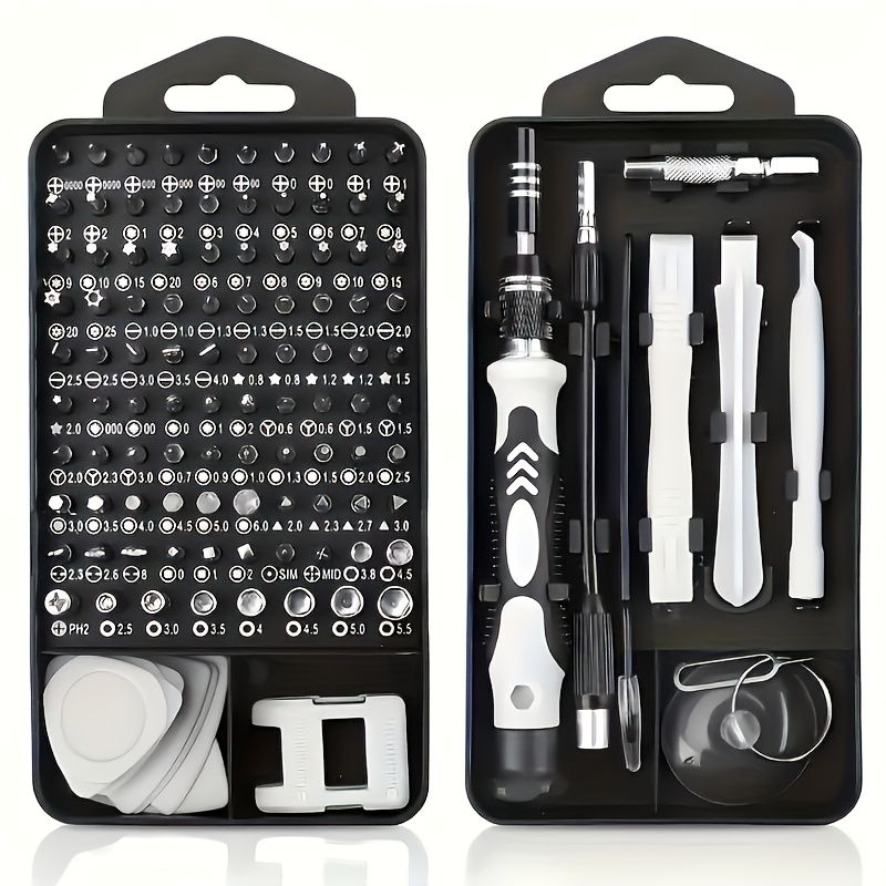 Black precision screwdriver set, drill bit set, DIY tools, professional tools, high-quality tools, electronics repair kit, compact tool set, durable screwdriver bits