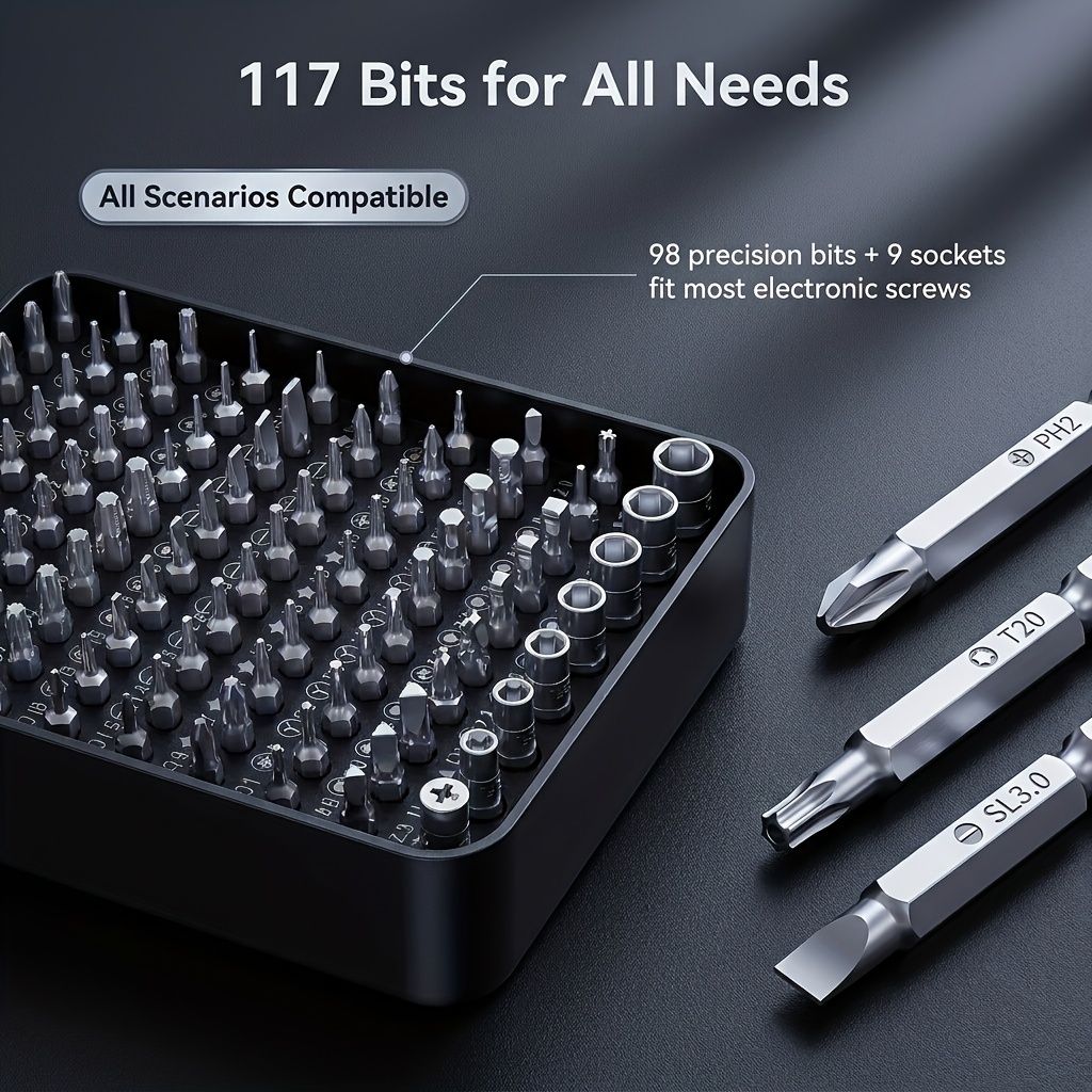 Black precision screwdriver set, drill bit set, DIY tools, professional tools, high-quality tools, electronics repair kit, compact tool set, durable screwdriver bits