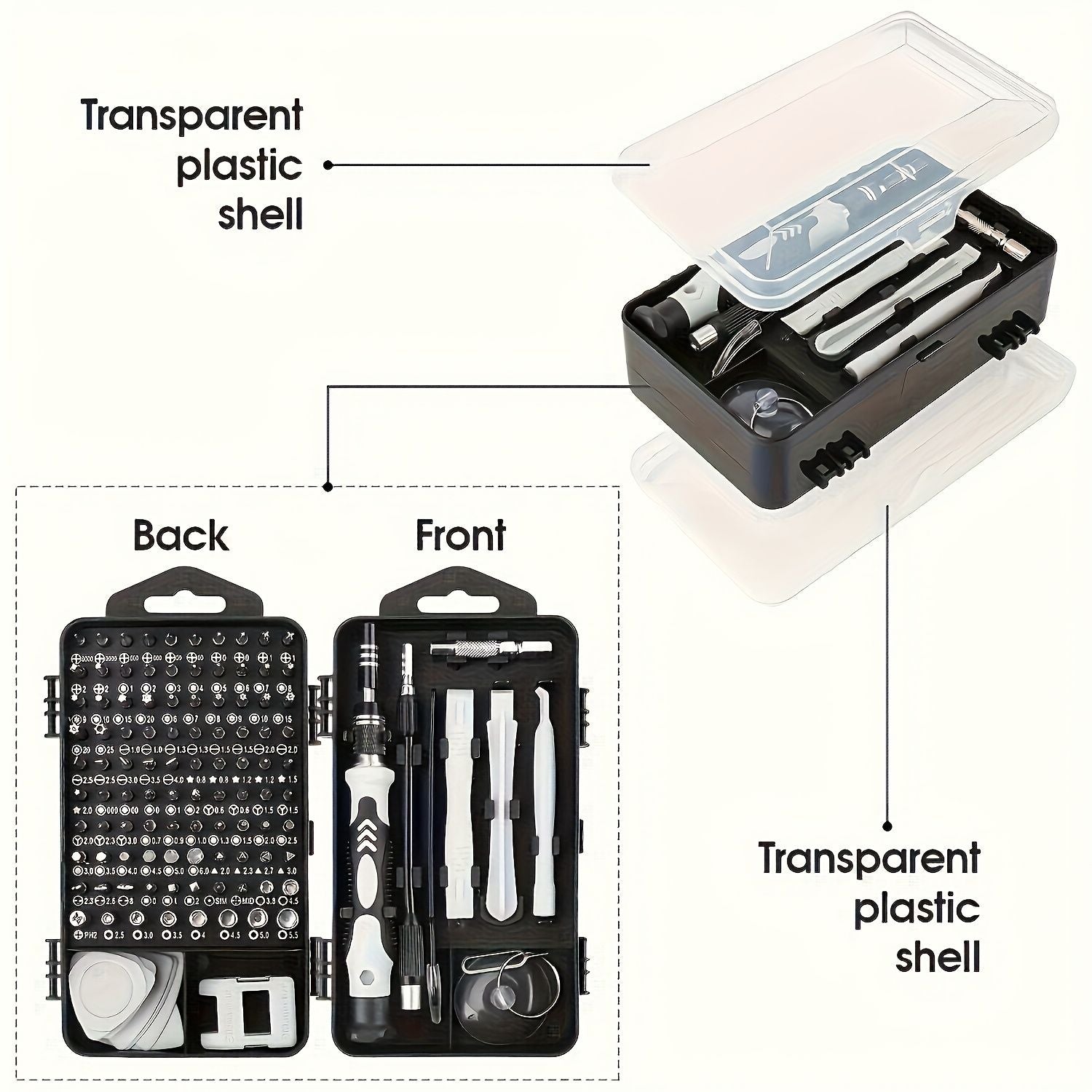 Black precision screwdriver set, drill bit set, DIY tools, professional tools, high-quality tools, electronics repair kit, compact tool set, durable screwdriver bits