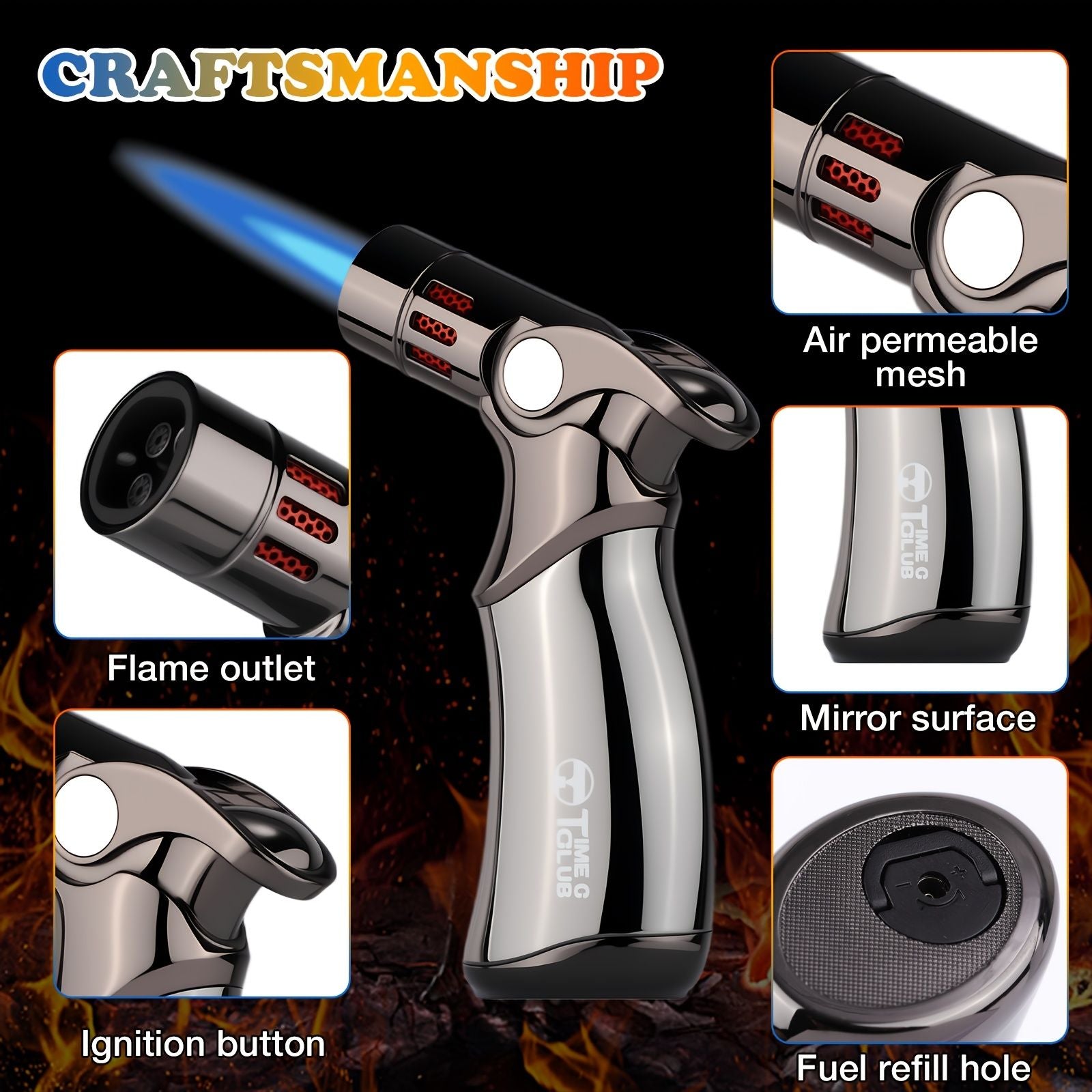 butane torch lighter, refillable torch lighter, air-permeable mesh lighter, mirror finish lighter, professional soldering lighter, candle lighting torch, Australian market lighter, butane fuel lighter