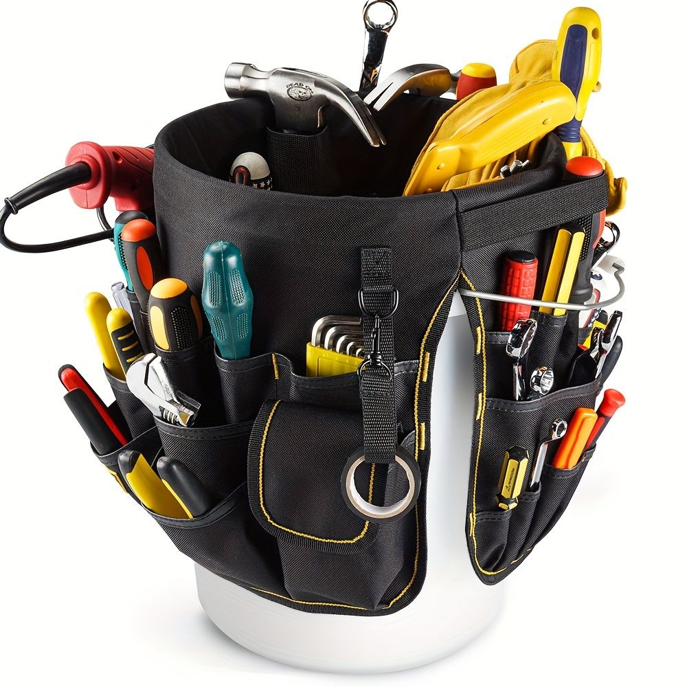 Black bucket tool organizer, tool storage, heavy duty tool organizer, multiple tool pockets, DIY tool storage, professional tool organizer, Australian tool storage