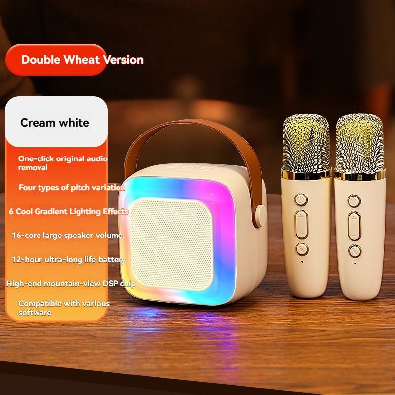 portable wireless karaoke speaker, Bluetooth 5.3 speaker, home KTV, wireless microphone, mini karaoke speaker, 10W speaker, Type-C charging, portable party speaker, Australia wireless speaker - Blue - Size Dual microphones