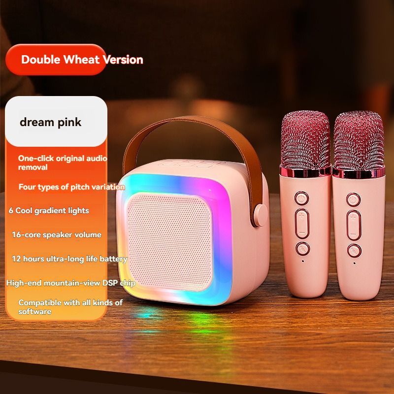 portable wireless karaoke speaker, Bluetooth 5.3 speaker, home KTV, wireless microphone, mini karaoke speaker, 10W speaker, Type-C charging, portable party speaker, Australia wireless speaker - Blue - Size Dual microphones