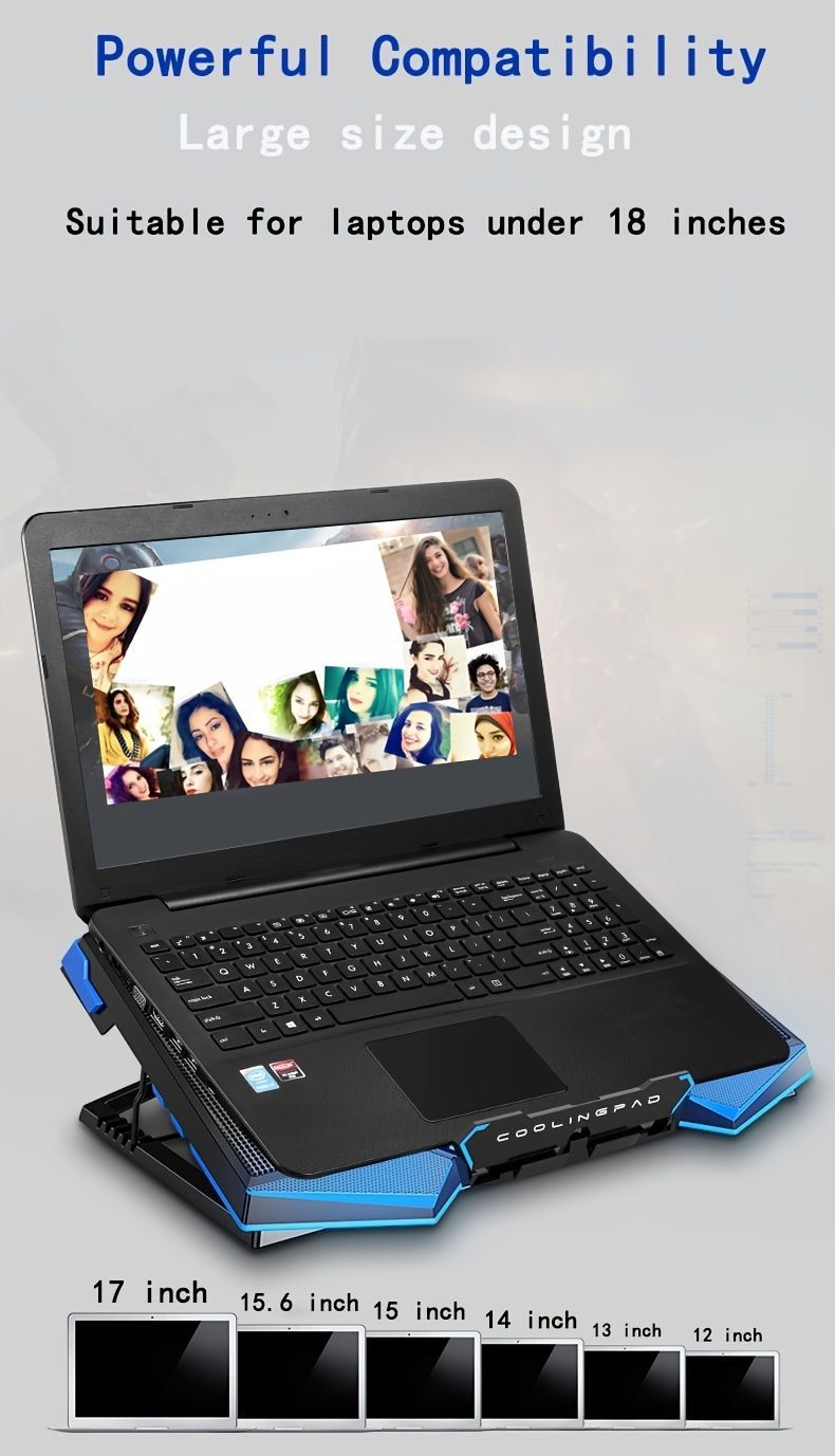 Laptop Cooling Pad Five-Core Cooling Foldable Stand Adjustable Stand Laptop - Blue - Size Universal