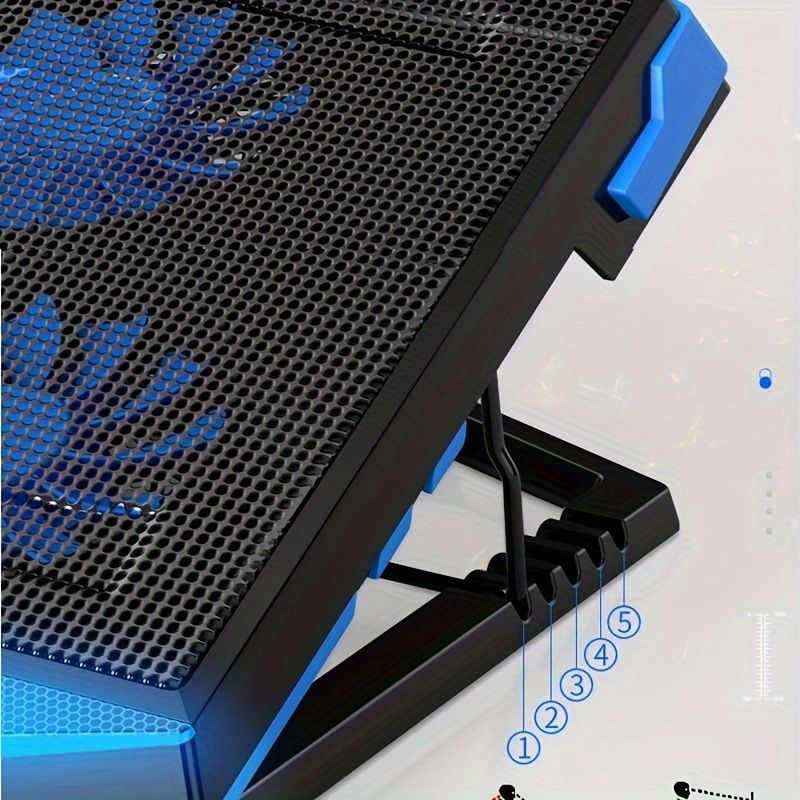 Laptop Cooling Pad Five-Core Cooling Foldable Stand Adjustable Stand Laptop - Blue - Size Universal