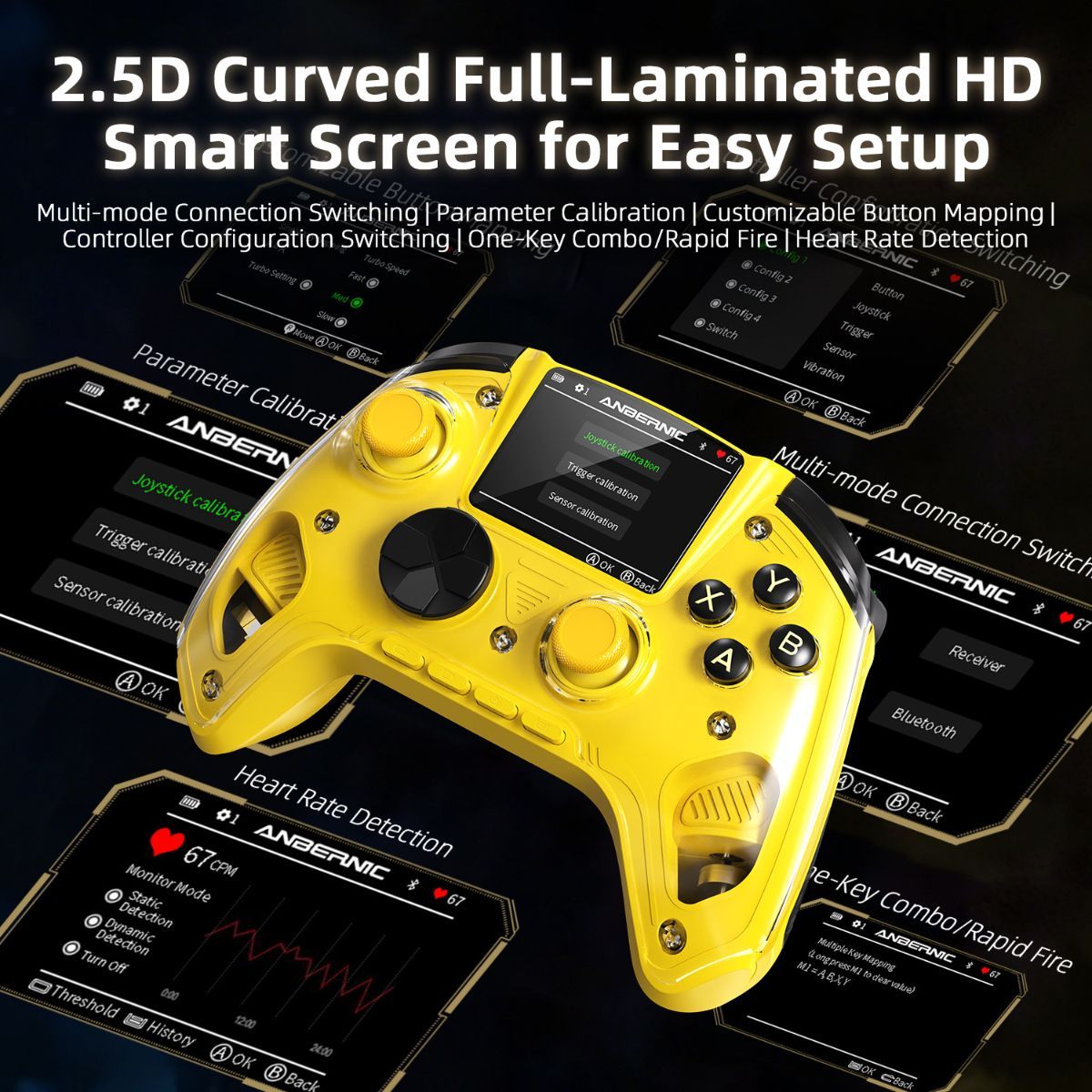 Smart Game Controller 2.5D HD Screen Purple Kirin Joystick Heart Rate - Black - Size 1PCS