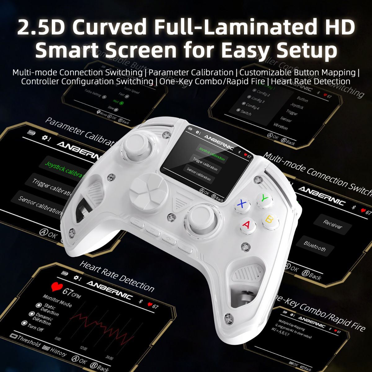 Smart Game Controller 2.5D HD Screen Purple Kirin Joystick Heart Rate - White - Size 1PCS