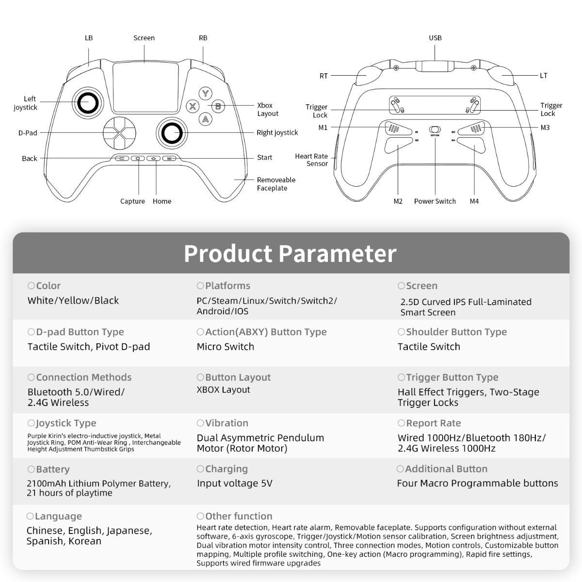 Smart Game Controller 2.5D HD Screen Purple Kirin Joystick Heart Rate - Yellow - Size 1PCS