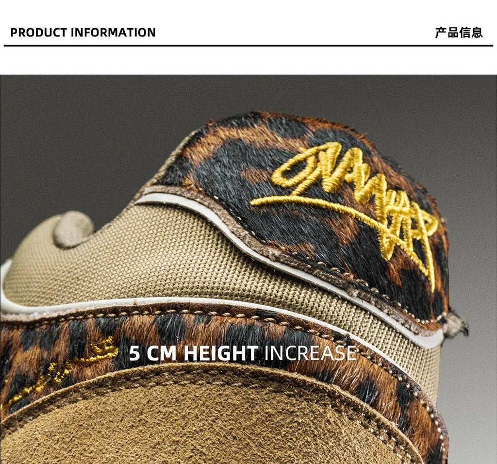 Leopard Print Sneakers Platform Chunky Shoes High-Top Casual Shoes Unisex - Leopard print brown - Size 7(AU7/EU40)