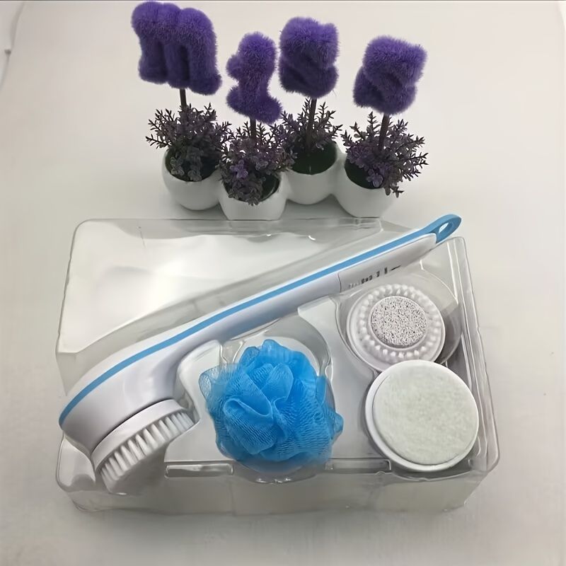Electric Bath Brush Soft Bristle Body Scrubber Long Handle Back Scrubber Dorm - White - Size 01