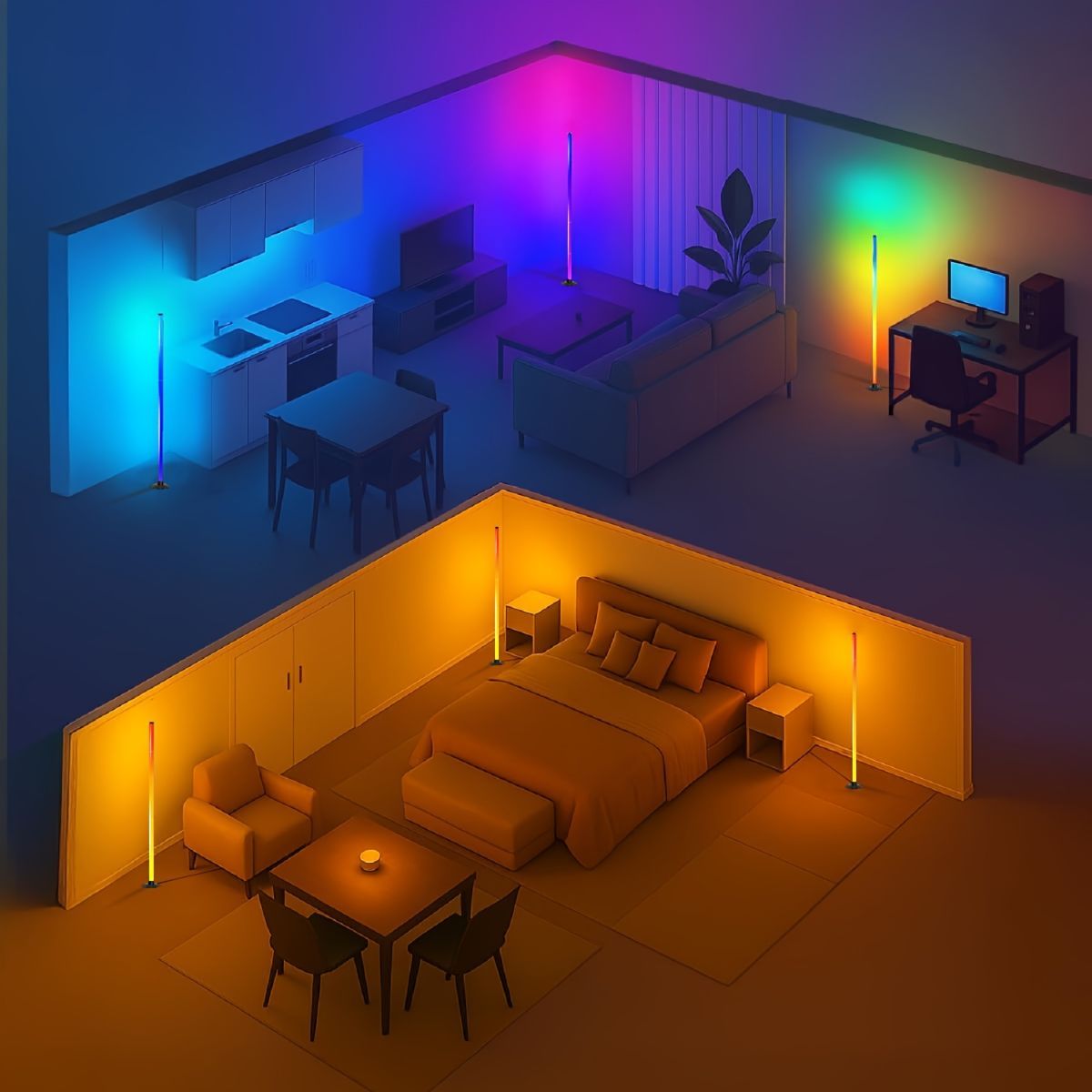 Smart LED Floor Lamp RGBICB Mood Light Ambient Light With Backlight - Rainbow - Size 01