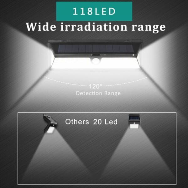 Solar Wall Light 180 LED PIR Motion Sensor Outdoor Garden Light IP65 Waterproof - Black - Size 001
