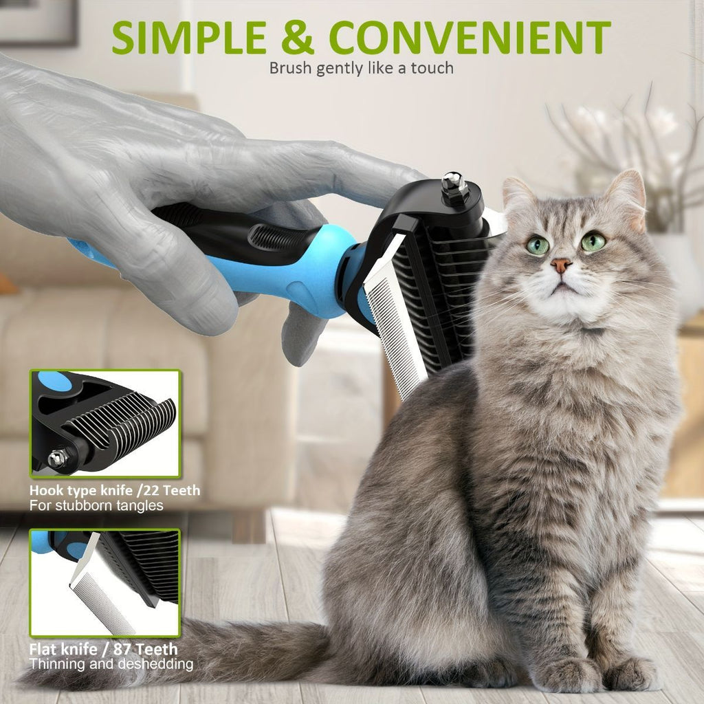 Pet Hair Remover Brush Double-Sided Pet Brush Pet Grooming Tool Dog Brush Cat - Royal Blue - Size Large -91 teeth
