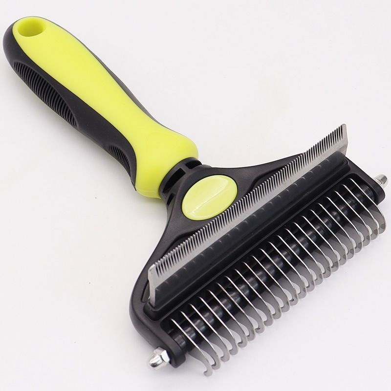 Pet Hair Remover Brush Double-Sided Pet Brush Pet Grooming Tool Dog Brush Cat - Yellow - Size Large -91 teeth
