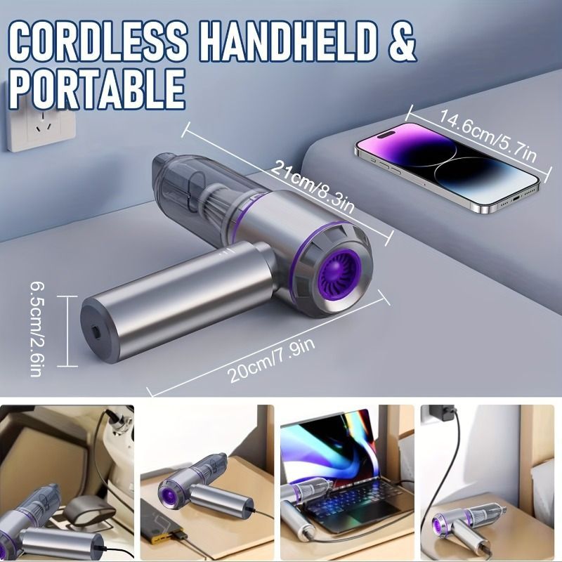 Portable Wireless Vacuum Cleaner 20000PA Vacuum 4-In-1 Vacuum Hand-Held - Purple - Size Brush - less motor with three - gear adjustment and power display