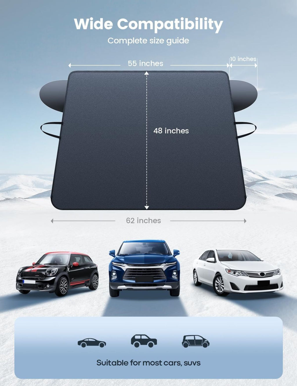 Windshield Cover 800D Oxford Fabric SUV Truck Cover Frost Resistant Waterproof - Black - Size 001
