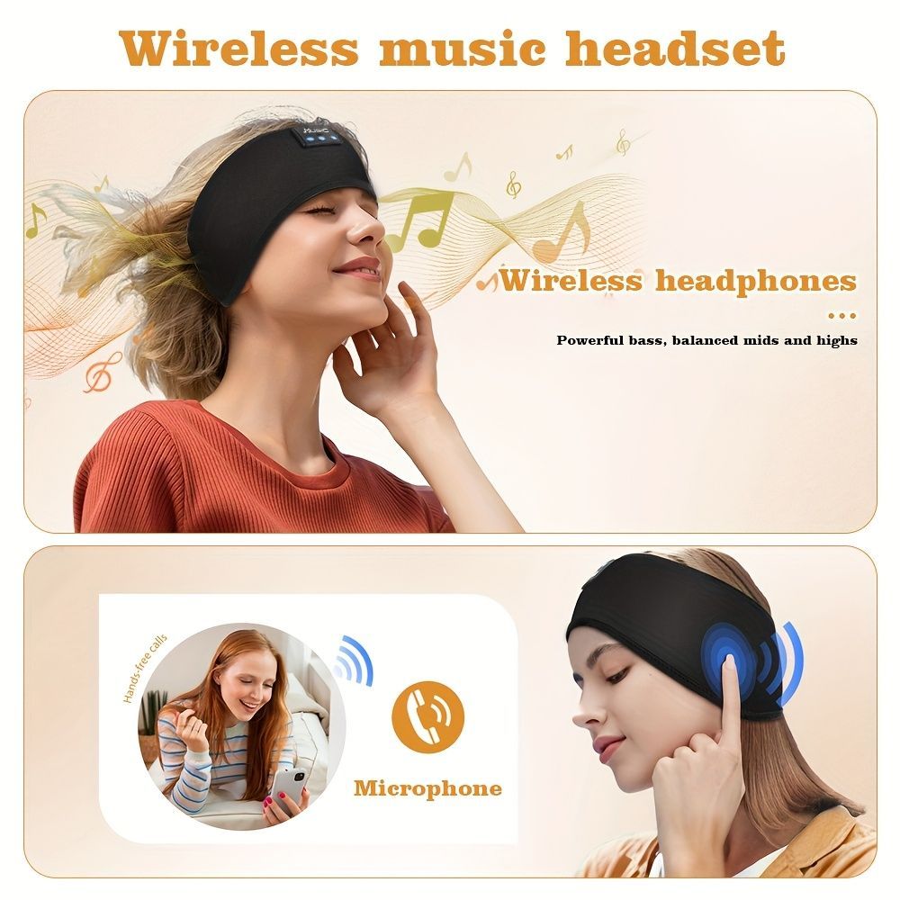 Wireless Sleep Headphones Headband Headphones Music Eye Mask Side Sleeper - Black - Size 001