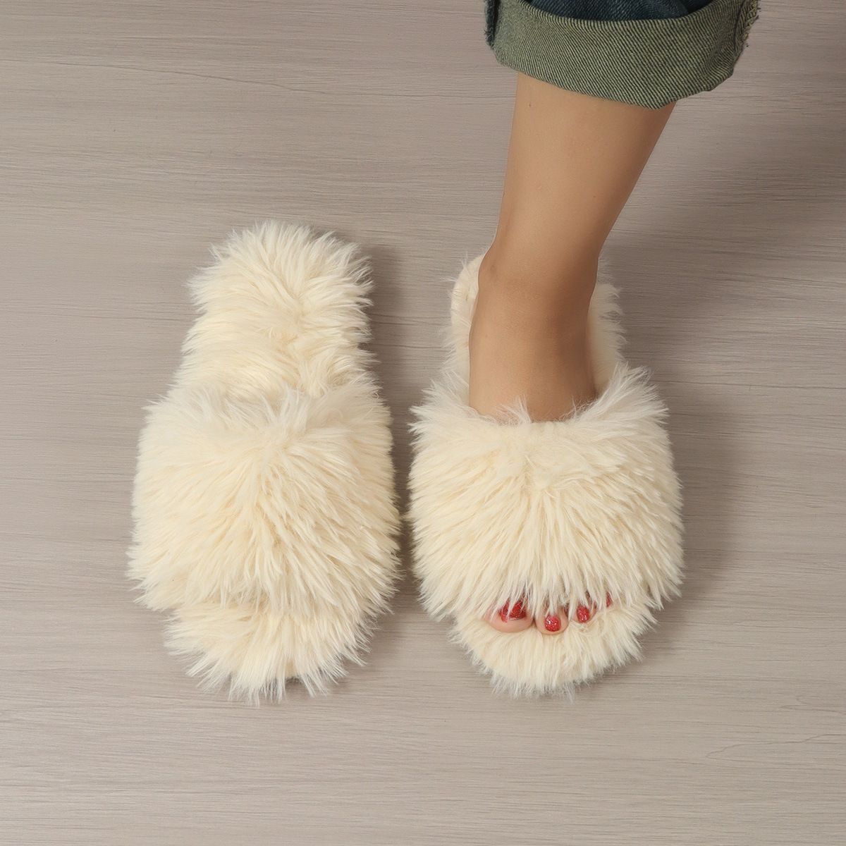 Women'S Furry Slippers High-Quality Slippers Comfortable Slippers Trendy - Green - Size 36