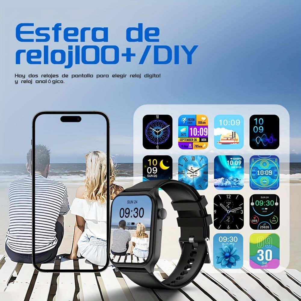 Smart Watch 1.83-Inch Screen Wireless Call Wireless Music Voice Control Sports - Black - Size 001