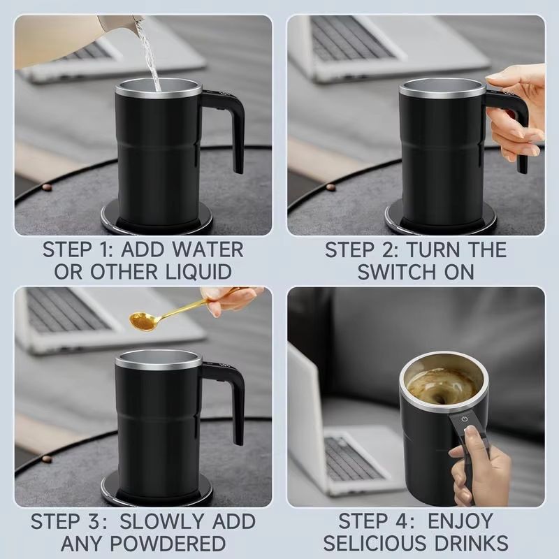 Self-Stirring Coffee Mug Automatic Stir Mug LED Temperature Mug Rechargeable - Beige - Size 380ML