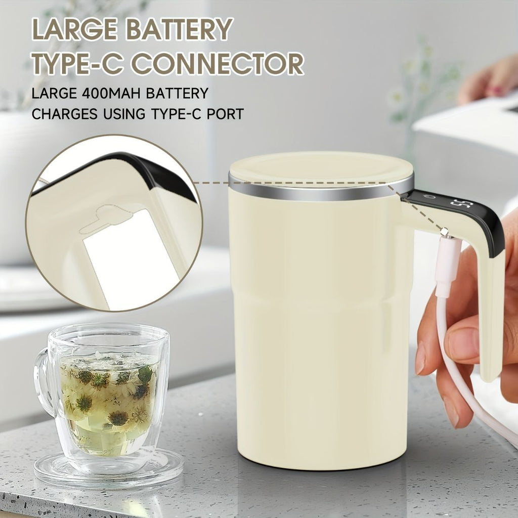 Self-Stirring Coffee Mug Automatic Stir Mug LED Temperature Mug Rechargeable - Beige - Size 380ML