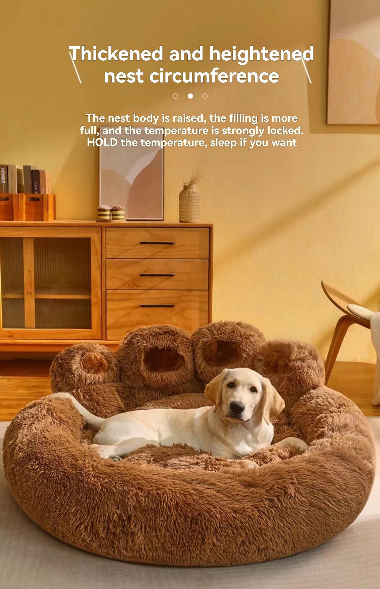 Pink Fluffy Dog Bed with Paw Design, 90cm Diameter