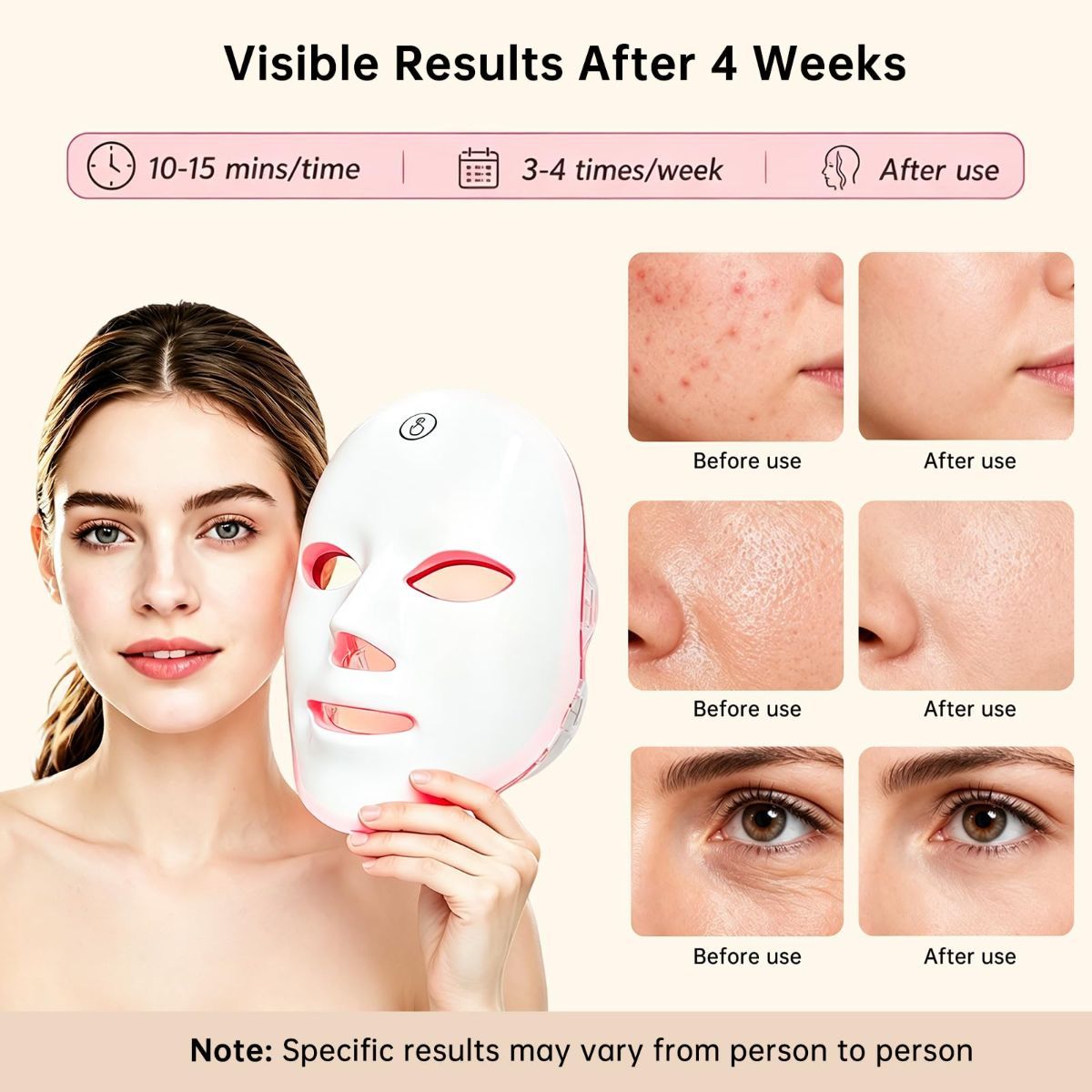 Red Light Mask for Face, 7 Color Red Light Facial Masks, At-Home Facial Care Device, Portable, Cordless, and Rechargeable - Black - Size 230mm