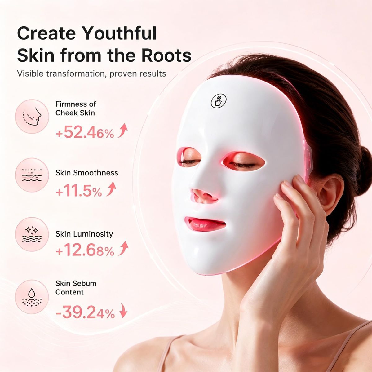 Red Light Mask for Face, 7 Color Red Light Facial Masks, At-Home Facial Care Device, Portable, Cordless, and Rechargeable - Gold - Size 230mm