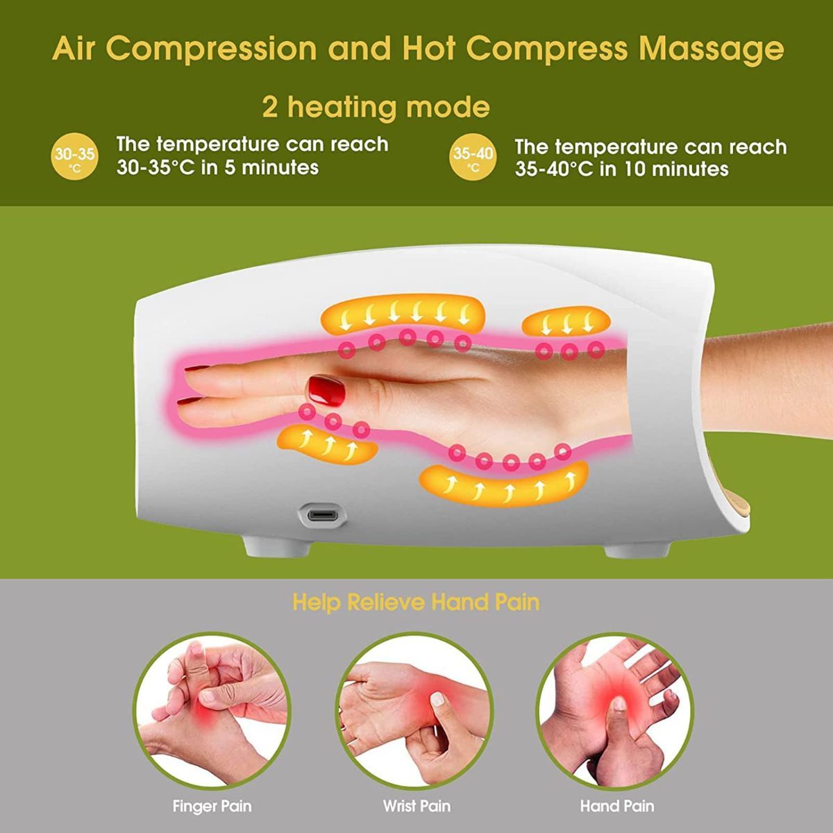 Electric Hand Massager, 3 Levels Cordless Accupressure Massager with Air Pressure Compress for Arthritis, Palm Massage, Finger Numbness Coldness Relief