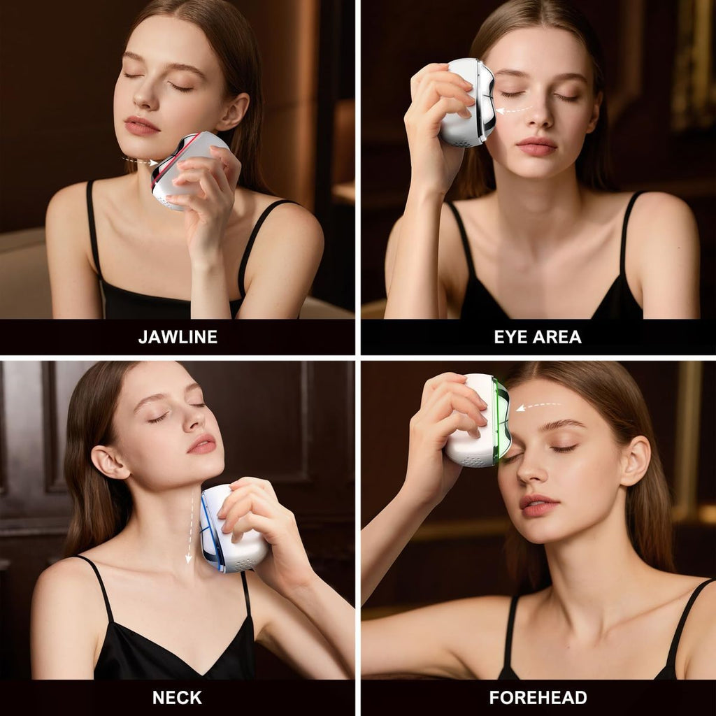 7-in-1 Red Light Facial Massager, Electric Gua Sha 7 Color LED Light Therapy for Face, Hot & Cold Facial Scraping Tool with Vibration, Pulse, Heated Lifting, Ice Roller