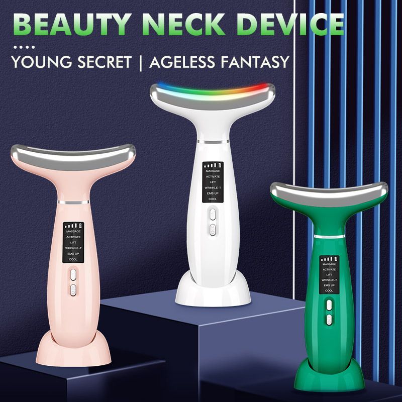 Face Massager -4 Color Red-Light-Therapy for Face and Neck for Wrinkles, Double Chin, Vibrating Facial Massager with Thermals Cold-Hot - Pink - Size 59mm