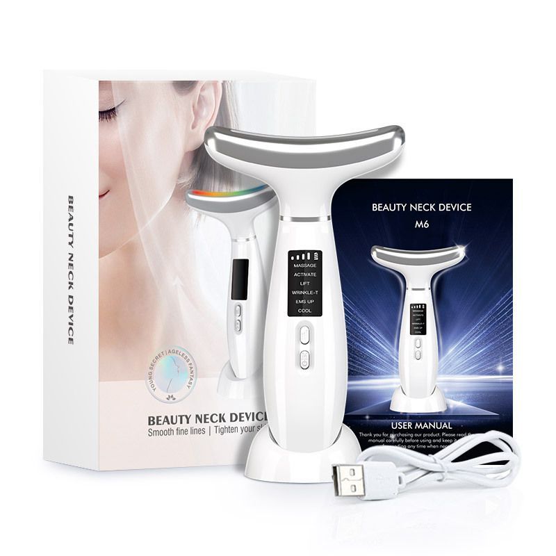 Face Massager -4 Color Red-Light-Therapy for Face and Neck for Wrinkles, Double Chin, Vibrating Facial Massager with Thermals Cold-Hot - Pink - Size 59mm